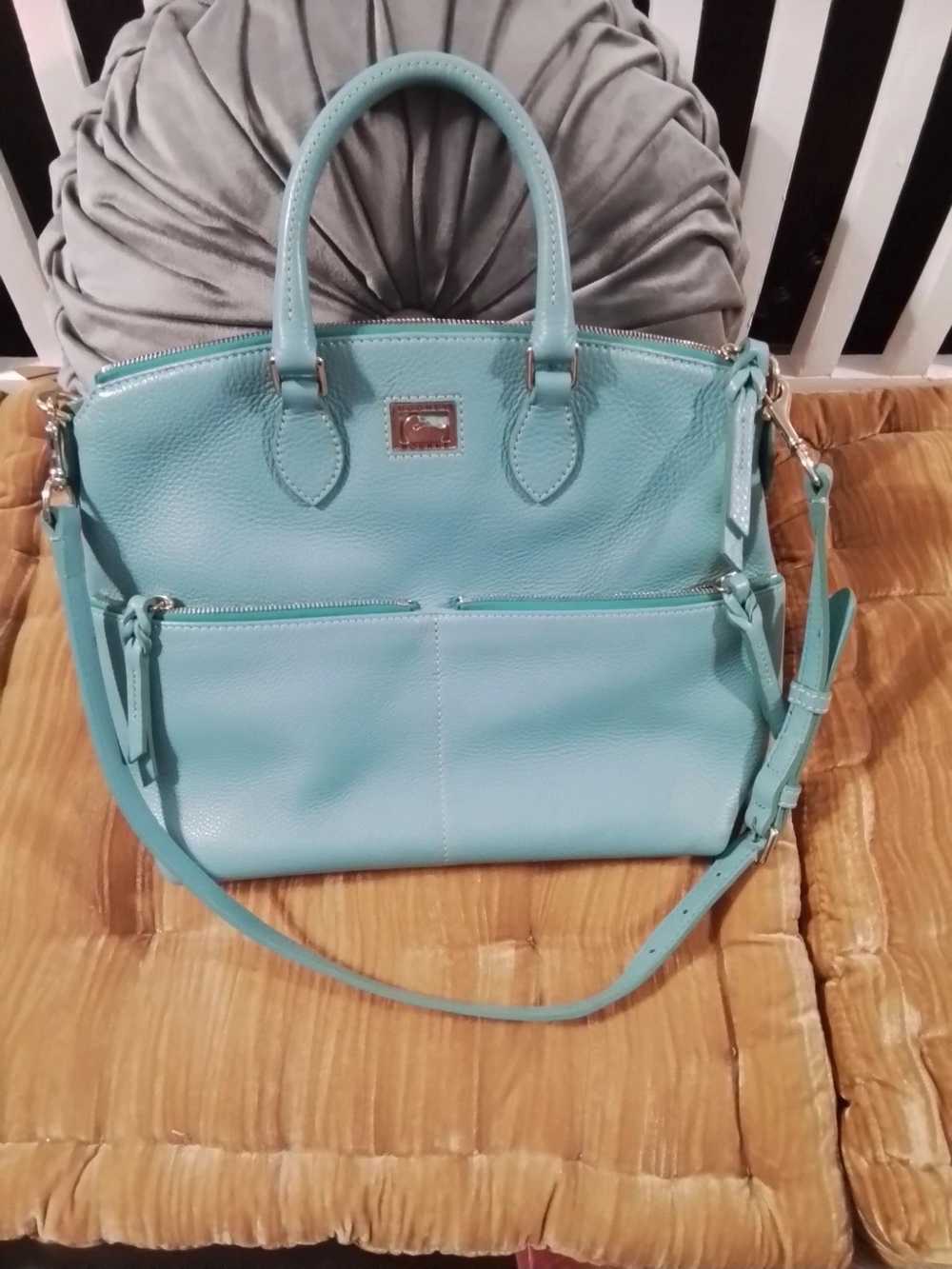 Dooney & Bourke Aqua Blue Pebbled Leather Tote with Crossbody Strap